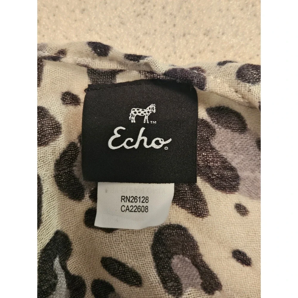 Echo Leopard Print Striped Poncho Shawl Viscose Wool Blend Wrap One Size